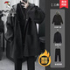 啄木鳥(niǎo)（TUCANO）秋冬三件套男裝痞帥搭配輕熟風(fēng)中長(cháng)款毛呢大衣外套高級感男士套裝 【三件套】外套黑+高領(lǐng)毛衣黑+加絨小西褲 XL