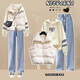 納琳雅Nalinya2025新款冬季套裝女羽絨馬甲棉服女+加絨衛衣牛仔褲三件套 米白馬甲棉服+杏衛衣+牛仔褲 M 建議95-110斤