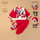 長(cháng)命富貴兒童套裝過(guò)年服棉衣棉褲寶寶冬季套裝刺繡棉襖新年國風(fēng)男童拜年服 飛龍在天 90