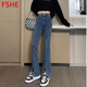 FSHE2025年新款小個子春秋高腰顯瘦開叉喇叭褲顯高氣質(zhì)微喇牛仔褲女 復(fù)古藍-款 常規(guī) M _95-105斤