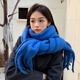 妙奕嘉藍色圍巾白色圍巾女2026冬季新款克萊因藍長(cháng)款純色保暖披肩厚圍脖 純色流蘇圍巾【克萊因藍色】