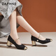 達芙妮粗跟單鞋女國潮風(fēng)中式氣質(zhì)伴娘高跟鞋配裙子瑪麗珍鞋 黑色 37 