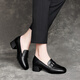 富貴鳥(niǎo)單鞋女真皮一腳蹬樂(lè )福鞋春秋季四季款女鞋頭層牛皮方頭媽媽皮鞋 黑色FN0225/0208 36
