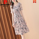 皮爾卡丹（pierre cardin）夏季法式新款雪紡碎花連衣裙女2024時(shí)尚氣質(zhì)短袖V領(lǐng)收腰顯瘦a字裙 圖片色 好質(zhì)量 L 100-110斤