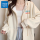 真維斯（JEANSWEST）開(kāi)衫衛衣女加絨春秋冬季新款潮流ins外套女休閑寬松學(xué)生連帽上衣 米色 多彩人生_K L