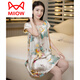 貓人（MiiOW）杭州冰絲半袖裙女印花仿真絲睡裙女夏季短袖家居寬松睡衣舒適柔順 25#富麗華貴 均碼