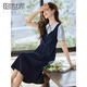 熙世界（sllsky）假兩件撞色短袖連衣裙女2025秋裝新款通勤教資面試襯衫裙子 寶藍色 XL