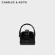 CHARLES&KEITH質(zhì)感漆皮燈籠包包女包女士生日禮物送女友CK2-50160110 Black黑色 S