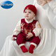 A 21 FUNB寶寶百天衣服男國風(fēng)嬰兒秋裝連體衣中式百日宴滿(mǎn)月春秋季周歲禮服 紅色雙層【18-24℃】 僅衣服 80cm