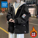 真維斯（Jeanswest）連帽外套男秋冬季加絨加厚潮牌學(xué)生夾克衫運(yùn)動沖鋒上衣服男裝 JYD 8911純黑【加絨款】 XL 【建議125-140斤】