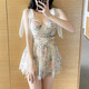 獵吶泳衣女士連體衣泳衣外穿泡溫泉遮肚子純欲吊帶性感顯瘦裙式游泳 花紗紗泳衣【花色】均碼80-120斤