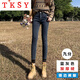 TKSY加絨緊身牛仔褲女2025秋冬新款高腰彈力修身顯瘦加厚鉛筆小腳褲子 藍(lán)灰色-鎖邊-絨-九分 加厚 25