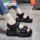 卡帝樂鱷魚（CARTELO）真皮老爹運(yùn)動涼鞋女2025新款夏季厚底松糕鞋羅馬增高沙灘鞋 黑色（ 標(biāo)準(zhǔn)尺碼） 37