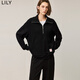 LILY冬新款女裝松弛感拉鏈領(lǐng)翻領(lǐng)休閑寬松落肩百搭通勤衛衣女 510黑 M