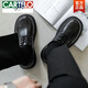 卡帝樂鱷魚（CARTELO）大頭皮鞋男鞋ins馬丁鞋黑色圓頭厚底日系休閑小黑鞋真皮切爾西靴 黑色系帶款 41