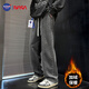 NASA GISS官方潮牌牛仔褲男日系街頭寬松直筒運動(dòng)休閑褲男 黑灰加絨 L