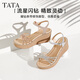 他她（TATA）絕美坡跟涼鞋女度假一字帶厚底時(shí)裝涼鞋夏季新款7MY14BL4 銀色 37