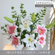 迷.妝 假花高支百合花仿真花束單支客廳電視柜餐桌裝飾品仿真花套裝花 2粉1白手感百合+3葉2滿天星