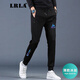 LRLA潮牌輕奢休閑運動(dòng)褲男士修身秋冬季新款帥氣加絨加厚彈力束腳褲子 K020黑色 冰絲薄/款 薄款 3XL 建議【150-165斤