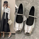 旻勝法式復(fù)古單鞋瑪麗珍鞋銀色女2025春夏新款韓版平底豆豆鞋銀色皮鞋 法式復(fù)古銀色瑪麗珍38碼