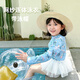 瑜尚臻品兒童泳衣女童公主連體游泳衣長(cháng)袖寶寶紗裙女孩防曬2024新款泳裝 藍色+泳帽 XL碼（建議105-120cm）