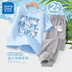 真維斯男童夏季套裝2025新款大童童裝透氣短袖防蚊褲兒童夏裝運動兩件套 【兩件裝】藍(lán)灰/J藍(lán)色魚 130
