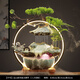 碧琉璃流水生財魚缸擺件循環(huán)水風水輪轉運球倒流香辦公室裝飾品開業(yè)禮物 中號【八方招財】送霧化+文竹+香