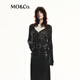 MO&Co.針織開(kāi)衫含綿羊毛馬海毛斑駁老花紋理V領(lǐng)個(gè)性毛邊摩安珂 黑色 S 160