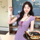 小野七天法式度假風(fēng)連衣裙新品碎花女2025夏季新款氣質(zhì)復古顯白顯瘦裙子 紫色 M