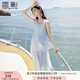 香影藍(lán)色海邊連衣裙女無袖2025夏裝新款不規(guī)則荷葉邊航海系沙灘裙 航線藍(lán) M 160/84A/95-110斤