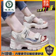 啄木鳥(niǎo)高檔老爹涼鞋女2025年夏季新款厚底松糕鞋運動(dòng)軟底沙灘休閑女鞋子 米白色升級版 37