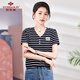 俞兆林女裝 韓版寬松條紋上衣學(xué)生休閑百搭短袖T恤 YWTD192182 黑色 M