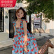 宙馨復古木耳邊碎花裙吊帶連衣裙女夏季寬松顯瘦海邊度假風(fēng)甜美短裙子 花色 M