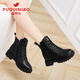 富貴鳥(niǎo)馬丁靴女春季新款女靴內增高短靴女小個(gè)子靴子女?huà)寢屝掏财ぱヅ?黑色 跟高4cm 37