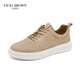 未畢（VICKI BROWN）【VB男鞋】法國品牌秋冬百搭板鞋潮流花紋休閑鞋舒適輕質(zhì)皮鞋子男 杏色 40