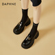 達芙妮厚底樂(lè )福鞋女加絨百搭粗跟單鞋小皮鞋女3123404087 黑色/加絨 37