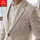 皮爾卡丹（pierre cardin）夏季亞麻料休閑西服男士大碼輕薄透氣半里修身西裝外套復(fù)古衣服 原麻色 XL 140-160斤