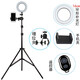 SueFer 手機直播支架 主播自拍照多功能落地三腳架 快手視頻錄像多機位藍牙遙控通用三角架 【補光燈單機位】16cm燈+手機夾+增位夾+遙控器