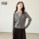 歐莎（OSA）學(xué)院風(fēng)假兩件針織衫女秋季2025年新款女韓系襯衫領(lǐng)刺繡上衣 深灰色 M