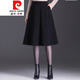 皮爾卡丹（pierre cardin）2023春秋款半身裙女高腰中年冬裙加厚毛呢a字裙百褶裙子針織 黑色 毛呢66厘米 L 100-110斤