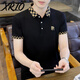 XRIO男裝POLO衫男休閑新款短袖體恤翻領(lǐng)夏季潮流半袖修身上衣 1108黑色 2XL (135-150斤)