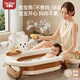 雅親嬰兒洗澡盆新生兒可折疊大號浴桶坐躺托幼兒兒童用品家用寶寶浴盆 溫暖棕+小熊浴架-贈洗浴禮包