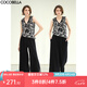 COCOBELLA三宅風(fēng)立體壓褶直筒休閑褲女黑色寬松空氣褲PA0033 黑色 L