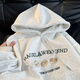 PMOG重工連帽衛衣女刺繡貝果小眾設計款寬松休閑百搭秋冬季加絨上衣女 白灰色薄款 M 建議110斤內