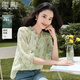 香影碎花襯衫上衣女2026春季新款七分袖小衫綠色萊賽爾天絲襯衣 綠花 M 160/84A/95-110斤
