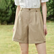 茵曼（INMAN）百搭休閑褲女春夏季舒適高腰遮胯顯瘦A字短褲子 卡其色 S 