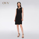 OVV2024春夏新款女裝簡約大氣圓領(lǐng)開衩無袖連衣裙小黑裙 赫本黑01 S