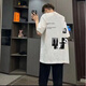 卡圖弛美式復古純棉重磅短袖t恤男夏季寬松潮流五分半袖ins高街打底衣服 白色 XL 【建議120-140斤】