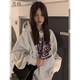 戀的秋季衛衣女春秋款學(xué)生少女高中初中女生衣服寬松2024新款秋天外套 韓版連帽白灰色 均碼（可備注碼數）