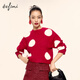 伊芙麗（eifini）朱珠代言休閑綿羊毛氣質(zhì)別致寬松波點(diǎn)針織衫秋裝新款親子裝 紅色 針織衫 L (165)